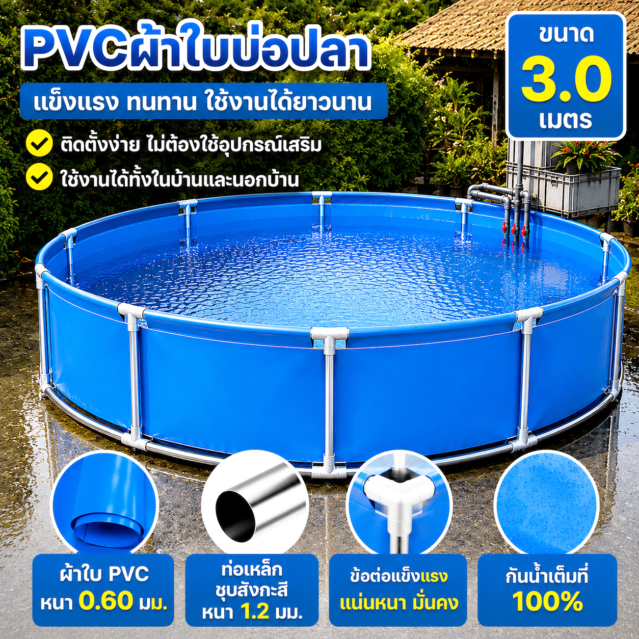 [Free Frame] Galvanized Steel Frame Fish Pond, Round Canvas Fish Pond, Pvc Canvas Fish Pond, Ready-Made Fish Pond, Thick Canvas.